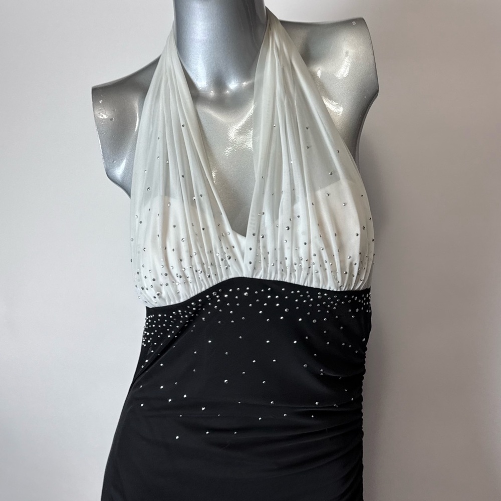 Vintage Y2K Bedazzled White/Black Halter Maxi Dress - Picture 3 of 5